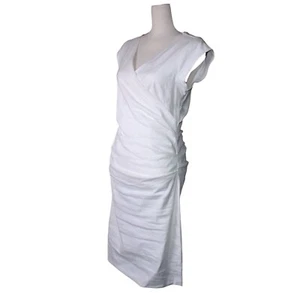 Artelier Nicole Miller weiß Leinenmischung dehnbar geraffter Rücken Bodycon Kleid 10 - Bild 1 von 18