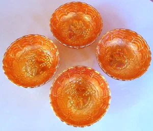 Imperial Glass 4 Iridescent Marigold Carnival Grape 4 3/4" Berry Dessert Bowls - Picture 1 of 12