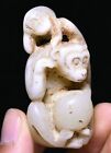 6.5Cm Chinese Hongshan Cultue Old White Jade Carve Monkey Peach Amuet Pendant