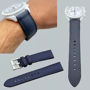 Sailcloth Watch Strap For Omega X Swatch Mission to the Moon Moonphase - Blue - Picture 1 of 9