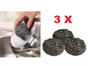 Pack of 3 Stainless Steel Kitchen Cleaning Sponges Scouring Pads Steel Wool NGL3 - Picture 1 of 1