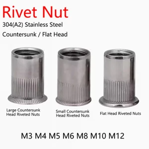 M3-M12 Threaded Riveted Nut Rivnuts Blind Nutserts Countersunk Flat A2 Stainless - Picture 1 of 10