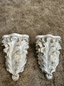 WANG INTERNATIONAL Ivory & Gold Leaf Beaded Curtain Wall Sconce Shelves - Picture 1 of 6