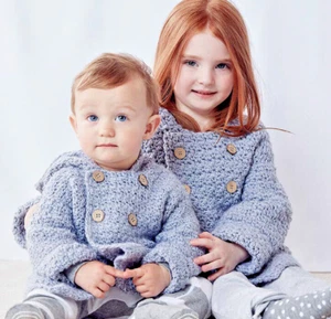 0550 Crochet Childs Hooded Breasted Cardigan 2-8yrs DK - Vintage Pattern Copy - Picture 1 of 1