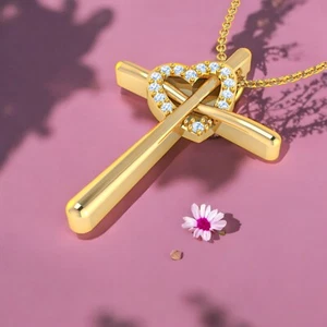 Diamond necklace, cross necklace, Heart necklace, Diamond heart necklace, gifts - Picture 1 of 6