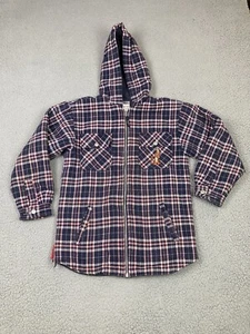 Disney Tigger Flannel Jacket Youth Large Blue PlaId Hood Embroidered Spellout - Picture 1 of 12