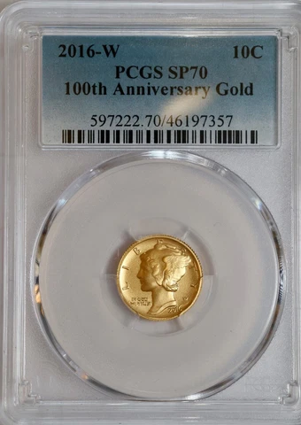 2016 W GOLD MERCURY DIME 10c 100th ANNIVERSARY PCGS SP 70 Cover