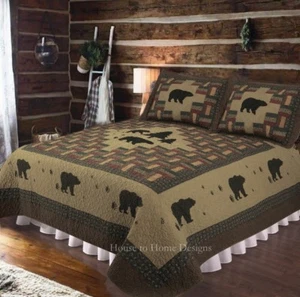 BLACK BEAR MOUNTAIN 3pc Full / Queen QUILT SET : LODGE CABIN APPALACHIAN TRAIL - Picture 1 of 8