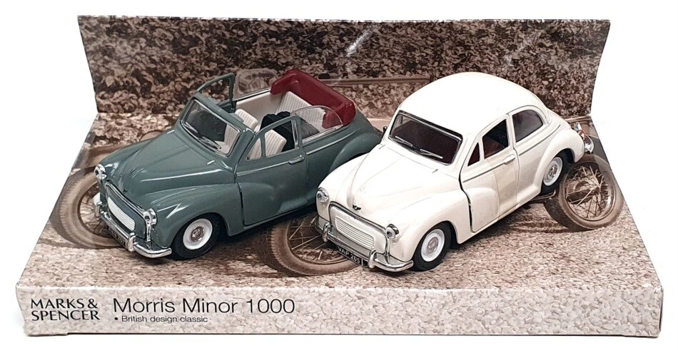 Saico Marks & Spencer 1/26 Scale T79/0336 - 2x Morris Minor 1000 - Grey White - Image 1 of 4