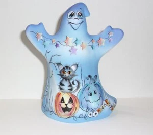 Fenton Glass Happy Tabby Cat Halloween Ghost Figurine Ltd Ed #22/48 Barley - Picture 1 of 6