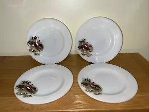Vintage JAJ Pyrex Tally Ho Hunting Scene Salad/Dessert Plates x 4 Very Good - Picture 1 of 8