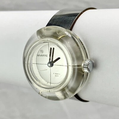 Reloj Pulsera Navarra Vintage 17 Joyas Acrílico Agon Cromático Banda Suiza Metal Foto 1 de 4