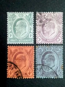 Straits Settlements 1903-04 King Edward Wmk Crown CA Complete Set -1v MH&3v Used - Picture 1 of 7