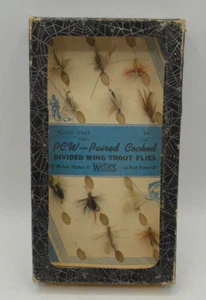 Vintage Weber Paired Cocked Wing Trout Fly & 11 Fliegen Black Gnat Größe 14 - Bild 1 von 2