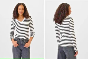 Camiseta GAP para mujer talla L favorita a rayas cuello en V algodón/modal - Imagen 1 de 6