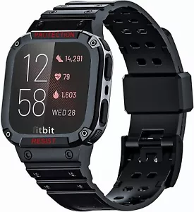 Band with Case for Fitbit Versa 3/2/Sense Rugged Men Sport Band Protective Cover - Picture 1 of 11