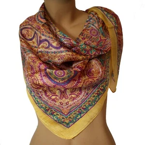 Halstuch Seidentuch Reine Seide 100x100cm Paisley Tuch Nickituch Curry Gelb 154 - Bild 1 von 2