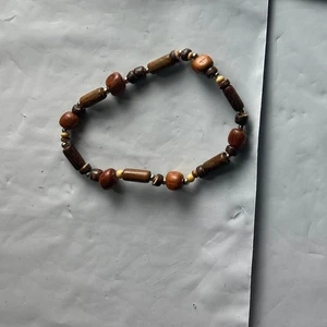 Beaded Stretch Bracelet Brown Wood Tone Beads Casual Boho Women - Picture 1 of 2