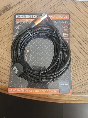 Roughneck Indestructible Rapid Charge Sync & Charge Cable Type C Black 10 Feet - Image 1 of 2