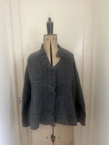 Grizas Charcoal Grey Wool Blend Zip Cardigan Asymmetric Relaxed Understated - Picture 1 of 7