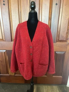 Cardigan maglione vintage anni 90 The Limited bottoni rosso maculato maglia lana scollo V L - Foto 1 di 7