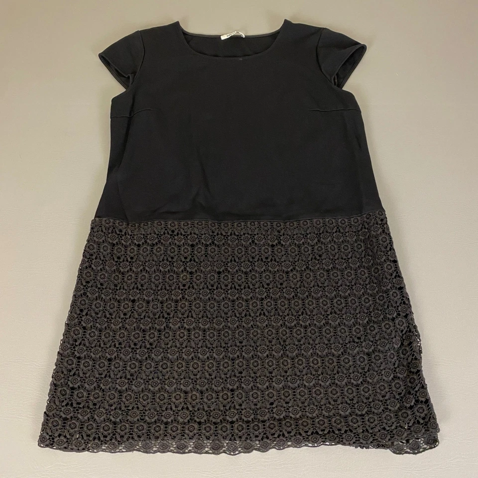 DKNYC 女式大码黑色短袖蕾丝开襟针织底部休闲职业 — 第 1/4 张图片