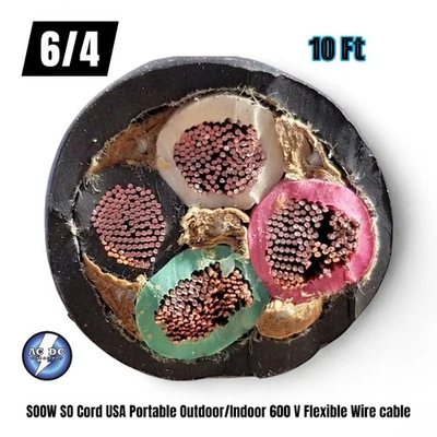 6/4 SOOW SO Cord 10 FT USA Portable Outdoor Indoor 600 V Flexible Wire cable - Image 1 of 3