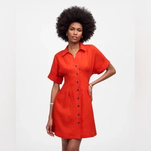 Madewell Neu mit Etikett plissiertes Mini-Shirtkleid aus 100 % Leinen Größe Medium in heller Flamme - Bild 1 von 7