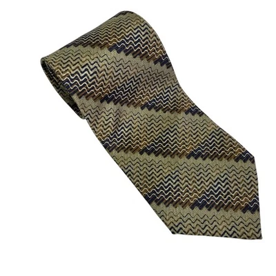 Corbata de Seda Jhane Barnes Marrón Azul Patrón Zig Zag Negocios Carrera Corbata Japón Foto 1 de 4