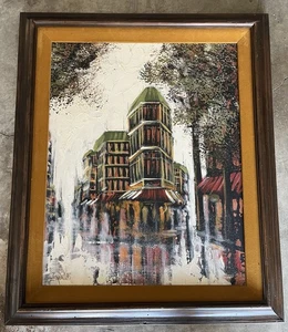 Vintage großes gerahmtes Ölgemälde auf Leinwand 22x26, signiert von Lee Reynolds | Stadt - Bild 1 von 10