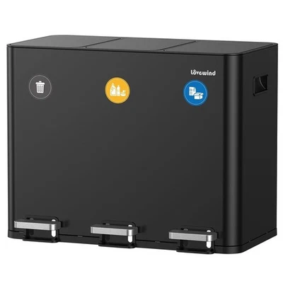 Lovewind 45L Soft Close Rubbish Bin - 3 x 15L Triple Compartment - Black - Image 1 of 4