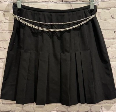 Minifalda INC International Concepts para mujer negra plisada cadena plateada cremallera 8 Foto 1 de 4