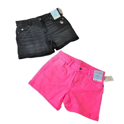 Cat & Jack Girls Stretch Adjustable Waist Denim Shorts LOT Black & Pink XL 14 - Image 1 of 4