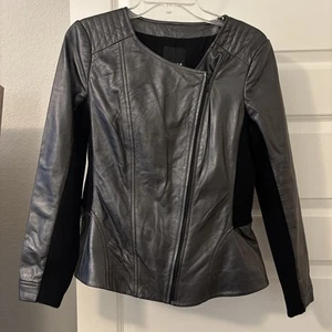 Trouve Soft Leather Moto Jacket Gunmetal Gray Stretch Women SZ Med Asymmetrical - Picture 1 of 18