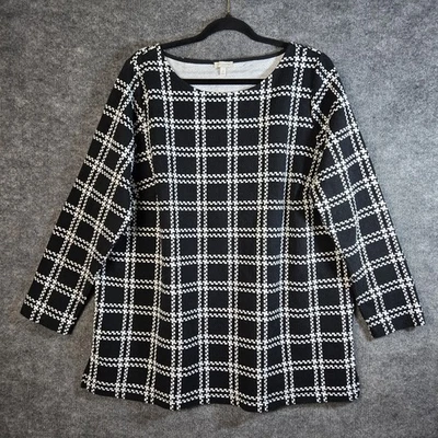 Talbots Top Mujer XXL Negro Blanco Tejido a Cuadros Túnica Carrera Retro Foto 1 de 4