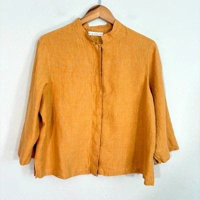 Blusa Bryn Walker de linho tamanho XL amarelo mostarda botão para baixo manga 3/4 corre pequena - Imagem 1 de 4