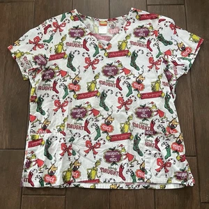 Dr. Seuss Damen XL Scrub Top Shirt Grinch Whoville Weihnachten frech oder schön - Bild 1 von 6