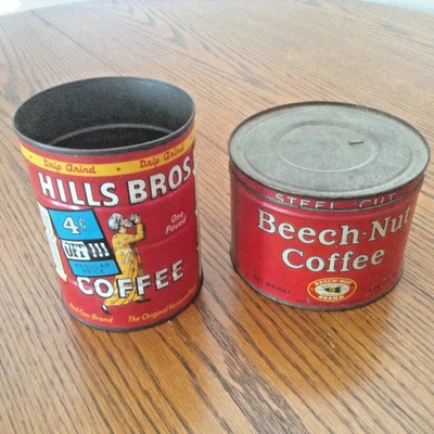 Vintage Beech Nut Coffee Tin with Lid 1 Lb Canajoharie New York, Hills Bros, USA - Image 1 of 4