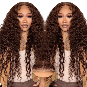 26 Inch Chocolate Brown Lace Front Wig Brown Deep Wave Wig Human Hair 13x6 22... - Bild 1 von 7