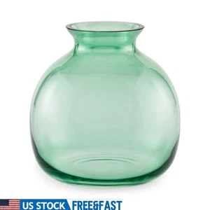 Indoor Green Glass Vase Fluted Opening Decorative Modern Home Decor Handmade New - Picture 1 of 8