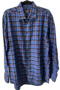 St. Croix Plaid Button Up Shirt Blue XL Made In Italy 100% Cotton Woven Sleeves - Picture 1 of 11