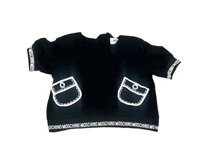 MOSCHINO KIDS GIRL'S 6 BLACK SHORT SLEEVE CROP GRAPHIC LOGO TOP SHIRT - Image 1 of 4