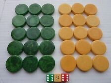 Vintage Catalin Bakelite Backgammon game pieces 1.5" Green & Yellow swirl 30 pcs