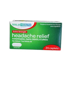 ValuHealth-Extra Strenght Headache Relief-Acetaminophen/Aspirin/Caffeine:24Caps - Picture 1 of 6