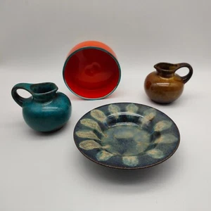 4x Fat Lava Dekorations Set vintage Krug Schale Teller orange braun WGP Nippes - Picture 1 of 10