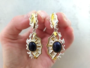 Armenian Spirit Aventurine sparkle navy blue gemstone Earrings Silver 925 women - Picture 1 of 4