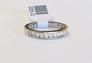 Anillo de diamantes naturales conjunto de canales de 0,48 TCW de oro blanco macizo de 14 quilates G VS2 - Imagen 1 de 3