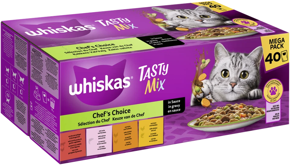 (EUR 8 39 / kg) Whiskas Tasty Mix Chef's Choice Sauce Mega Pack 40 g