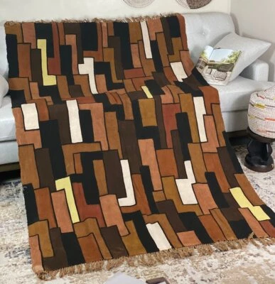 Mudcloth Bogolan Jami Brown Handmade Textile Bedsheet Mali Bed Throw Blanket - Image 1 of 4