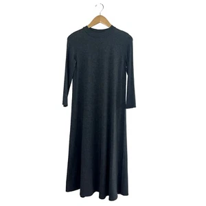 Eileen Fisher Mock-Neck Swing Midi Jersey Knit Dress Gray Sz XXS LS Modest - Picture 1 of 9